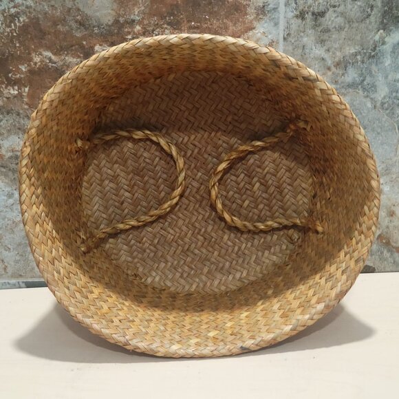 Nested  Woven Seagrass Baskets Rounded Belly Foldable Handles Set of 3 - Picture 5 of 13